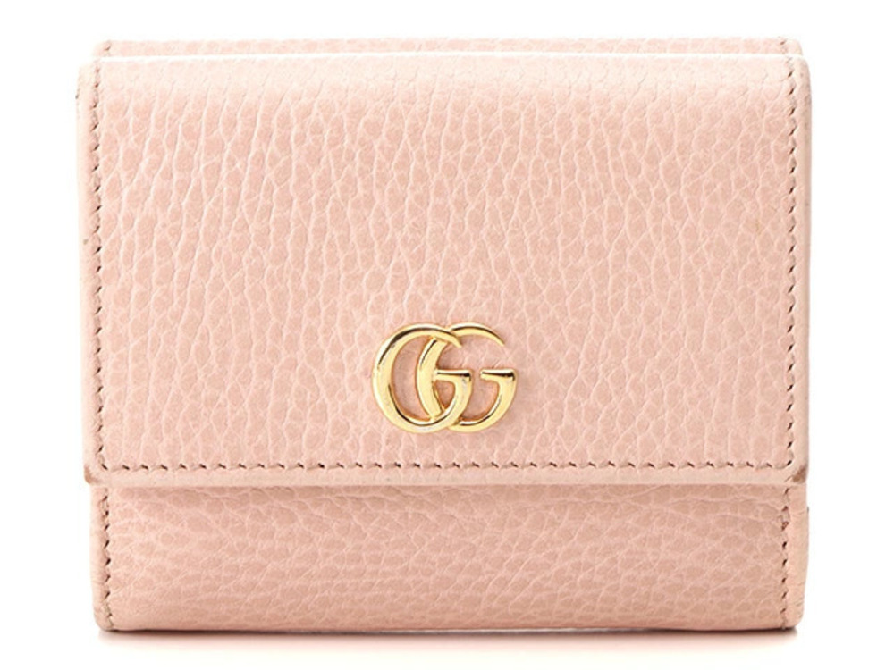 Gucci GG Marmont Tri fold Wallet Pink Beige Cream Leather